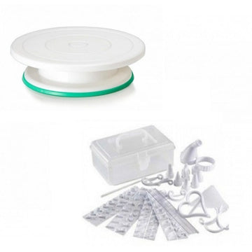 Set decorare torturi/prajituri: platou rotativ + kit decorare 100 piese